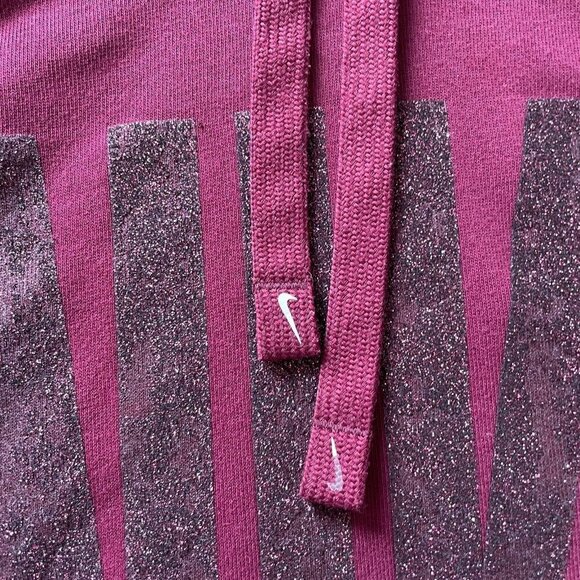 Nike Dri-Fit Sweatshirt Women Small Maroon Oversize Glitter Logo Slit Drawstring - Picture 7 of 11